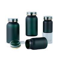 Bouteilles en plastique PET vert mat de qualité alimentaire 80cc 150cc 225cc 275cc pour capsules, pilules, bonbons, comprimés, vitamines, médicaments, avec couvercle à double paroi