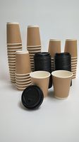 Gobelet jetable en papier double paroi, écologique, biodégradable, 12 oz/16 oz, avec revêtement alimentaire, avec couvercle et manchon, pour café chaud