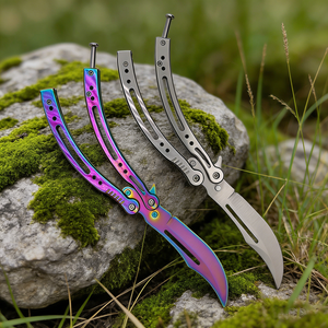 Cuchillo Mariposa Portátil para Práctica, Cuchillo Mariposa Transformable <span class=keywords><strong>CSGO</strong></span> Balisong, Cuchillos de Entrenamiento Plegables de Acero, Juegos al Aire Libre - Product Image 5