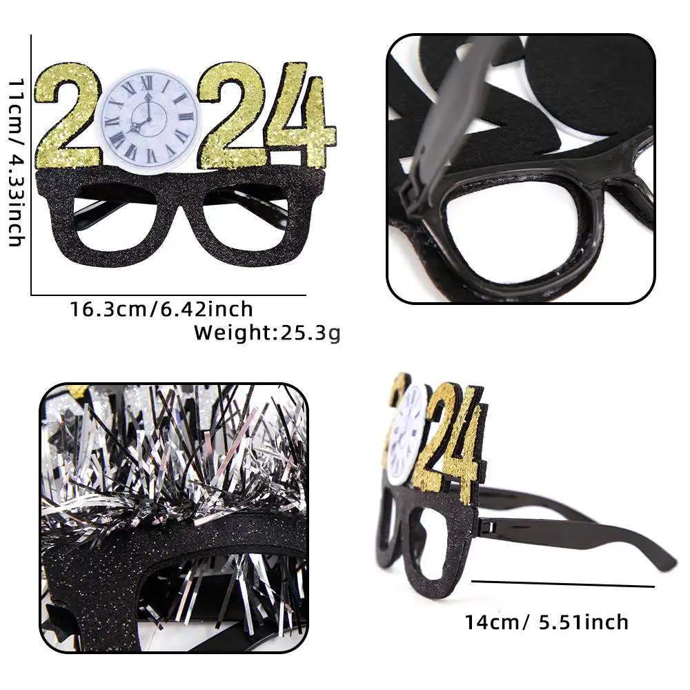 2024 a tema oro nero felice anno nuovo forniture per feste di compleanno carta glitterata per cartoncino per feste occhiali