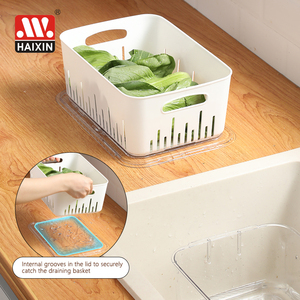 Caixa Organizadora de Alimentos <span class=keywords><strong>PET</strong></span> Transparente Haixin para Geladeira, Caixa de Armazenamento para Frutas e Vegetais com Cesto de Drenagem - Product Image 6
