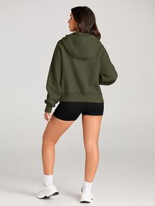 Sudaderas largas con capucha para mujer, con media cremallera, forro polar, tops, pullovers oversize, ropa de moda de invierno 2026 - Product Image 3