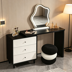 Modern Black Makeup Vanity <b>With</b> White <b>Drawers</b> Lighted Mirror And Stool Bedroom <b>Dressing</b> <b>Table</b> - Product Image 4