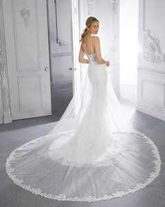 Ruolai WTH094 Tela de encaje de marfil ecológica de alta calidad con tren capilla de tul para vestidos de boda y noche para niñas - Product Image 2