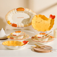 Ensemble de vaisselle en céramique ovale à thème pain, motif dessin animé mignon en relief, compatible micro-ondes, assiette à dessert/biscuits, bol à riz et cuillère