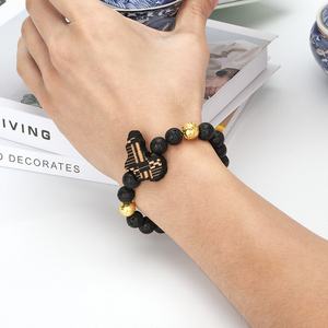 <span class=keywords><strong>20CM</strong></span> nuevo estilo joyería Oro Negro plantado Lava pulsera de piedra con de madera Africana mapa colgante para hombre mujer - Product Image 5