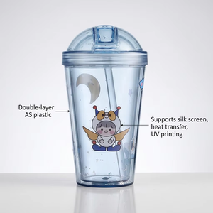 Gobelet en <span class=keywords><strong>plastique</strong></span> sans BPA avec logo personnalisé, écologique, avec <span class=keywords><strong>paille</strong></span>, isolation thermique, autocollants décoratifs, tasse écologique pour café, thé, bubble tea - Product Image 6