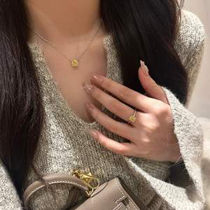 Lucky Yellow Diamond Ring <b>Necklace</b> Pillow Cut S925 Pure <b>Silver</b> with High Carbon Diamond Rich Heirloom Diamond Collarbone <b>Set</b> - Product Image 5