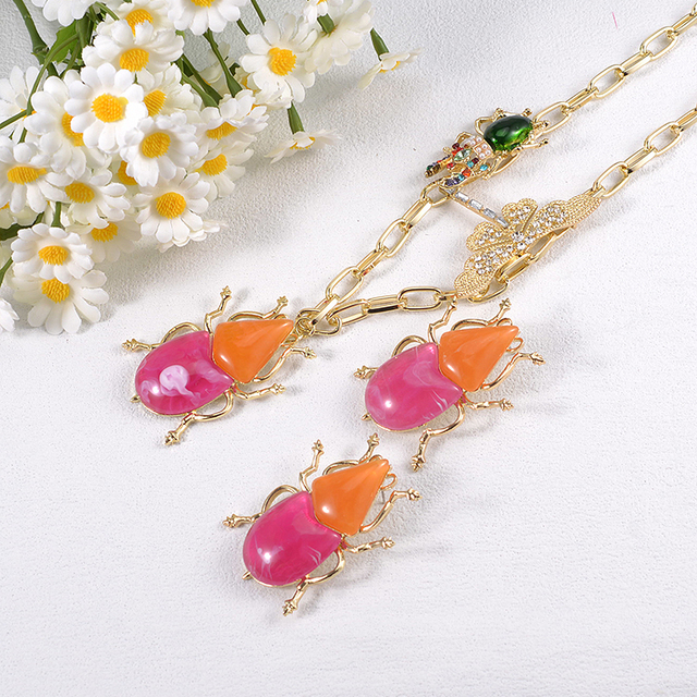 Exaggerated Design Insect-shaped Necklace and Earrings Set Colorful Special Party Jewelry Fashionable Stylish Accessories