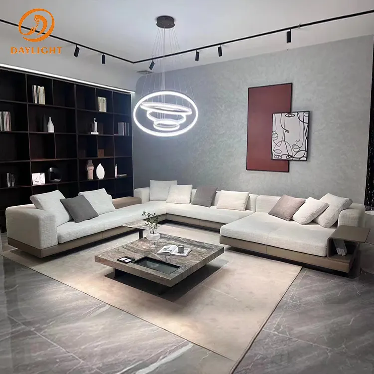 Luxury elegant design l shape sectional sofa stainless steel couch living room linen sofa set modern furniture custom colors