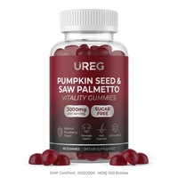 Gummies OEM ODM aux graines de citrouille et au palmier nain 3000mg, saveur framboise naturelle, supplément de vitalité masculine, marque privée, vente en gros, 60 unités