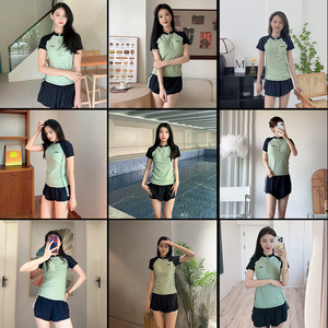 Conjunto de Top de Natación con Pantalones Cortos para Mujer Jiehu, UPF50+, Cuello Redondo, Diseño Deportivo para Natación, Correr, Caminar, Talla Adulto S M L - Product Image 5