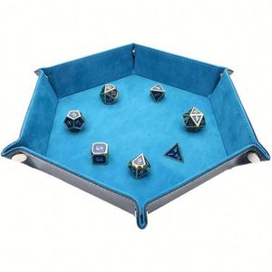 Hexagonal Velvet Dice Tray <b>Collapsible</b> <b>Storage</b> Box Pu Tray Velvet Desktop <b>Storage</b> Box - Product Image 2