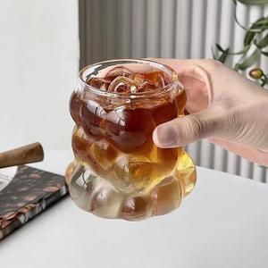 Tasse en verre borosilicate moderne en forme de raisin avec poignée, 350 ml, transparente, pour thé, petit-déjeuner, lait, eau - Tasse et soucoupe en verre simple - Product Image 5