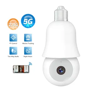 5GHz 2.4G 360พาโนรามาสมาร์ท WiFi IP surveil การรักษาความปลอดภัยในบ้านขนาดเล็กหลอดไฟไร้สาย PTZ กล้องที่มีวิสัยทัศน์กลางคืน