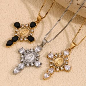 Vierge <span class=keywords><strong>Marie</strong></span> Zircon Bijoux Croix Pendentif Collier Plaqué Or 18k Bijoux Collier En Acier Inoxydable - Product Image 4