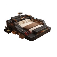 Lit de mariage en cuir rembourré, style moderne et minimaliste, très vendu, avec projecteur multifonctionnel et haut-parleur intelligent pour chambre principale