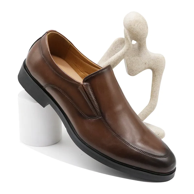 JSL110-101 Brown Color Slip On Leather Rubber Sole Office Formal Dress Shoes For Men