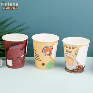 Disposable Coffee Paper Cups Manufacturer Food Grade Single Wall Paper Cup With Handle 8oz For Taking Away