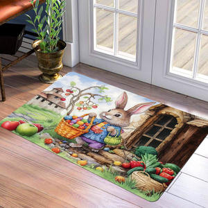 Tapete de Entrada Rectangular de Terciopelo Cristal para Pascua, Decoración Exterior con Diseño de Conejitos de Pascua, Ecológico - Product Image 2