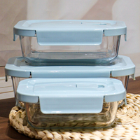 Ensemble de 3 récipients de conservation alimentaire en verre borosilicate, compatibles micro-ondes, hermétiques, pour la maison, boîte à lunch en verre pour étudiants