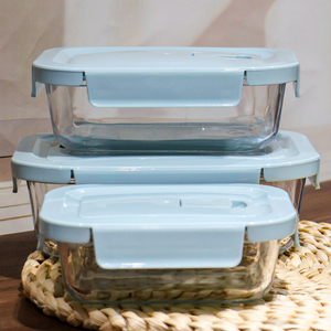 3 Pieces Borosilicate Glass Food Storage Containers <strong>Microwave</strong> Safe Home Airtight Food Bowl Set Student Glass <strong>Lunch</strong> <strong>Box</strong> - Product Image 2