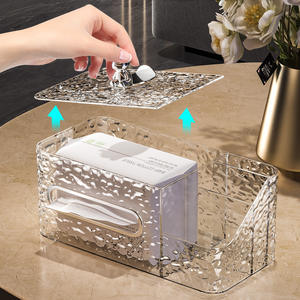 Boîte à mouchoirs en acrylique de luxe à motif glacier, transparente, blanc et gris, organisateur pour chambre à coucher et salon - Product Image 5