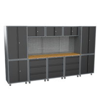 Système d'armoires de rangement pour garage OEM OBM, établi en bois de chêne, structure modulaire robuste démontable, table de rangement d'outils, revêtement en poudre époxy