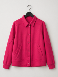 Blouson bomber fuchsia boutonné à col, manches longues, vêtement d'extérieur décontracté, tissu doux de qualité supérieure, élégant pour tous les jours - Product Image 3