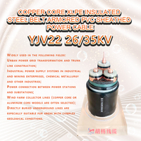 Cable de Energía de Media Tensión 8.7/15kV ZC-YJV22, Cable Eléctrico de Media Tensión XLPE, Estable, Blindado, con Cubierta de PVC Duradera LSZH