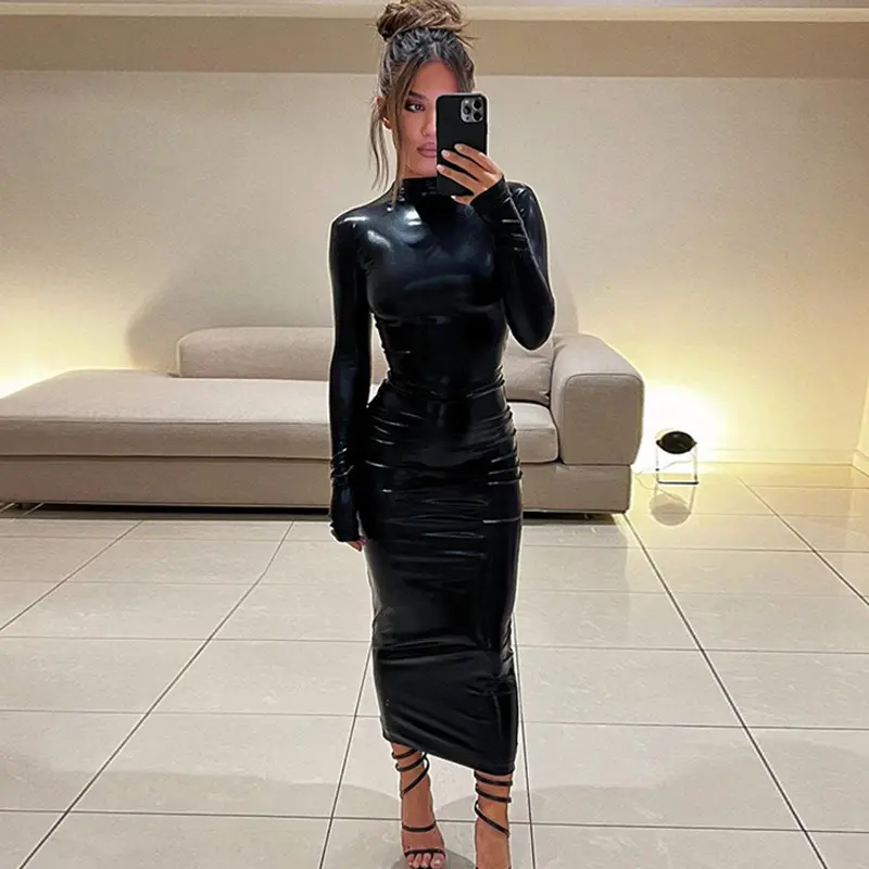 Женское соблазнительное облегающее Ночное платье 2022, высококачественное стильное зимнее платье с длинным рукавом, черные платья
