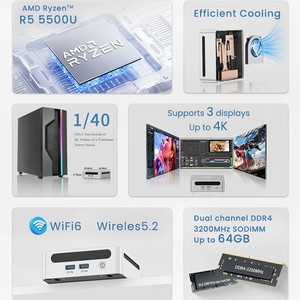 Mini <span class=keywords><strong>PC</strong></span> HD GenMachine con AMD Ryzen 5 5500U <span class=keywords><strong>de</strong></span> 6 Núcleos y 12 Subprocesos, DDR4 8/16/32, Disco Duro SSD <span class=keywords><strong>de</strong></span> 512 GB, Windows 11, Wifi6 para Gamers - Product Image 2