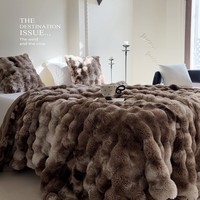 Plaid épais double face Tie Dye en peluche bulle et fausse fourrure de lapin pour canapé et sieste au bureau
