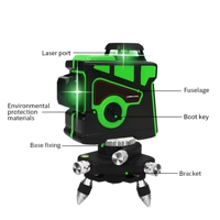 Niveau laser industriel 3D à auto-nivellement 12 lignes, faisceau vert horizontal rotatif à 360 degrés, qualité professionnelle pour le bricolage