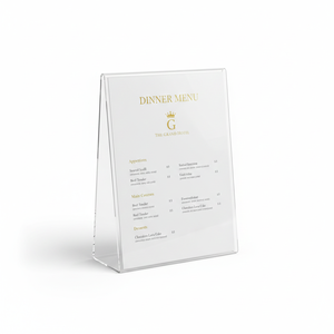 Support de menu de table en polypropylène léger transparent Grand Hotel pour la présentation dans les restaurants et cafés - Product Image 1