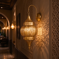Lanterne murale suspendue moderne et simple en fer doré avec LED 3000K blanc chaud, style marocain et islamique, haute