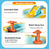 Piscine gonflable 5 en 1 pour enfants avec toboggan, basket-ball, pistolet à eau, fosse à balles, auvent pare-soleil, pour extérieur, jardin, famille