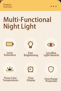 <b>LED</b> Night Light with 3 Colors Rechargeable Night Light <b>Clock</b> USB Chargeable for Bedroom Decor - Product Image 6