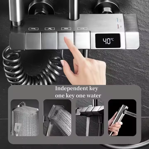 Juego Completo de Ducha Moderna TIEBA con Cabezal de Ducha de Latón Estilo Tecla de Piano en Gris Metálico, Termostático, con Pantalla de Cerámica - Product Image 2