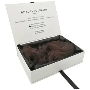 Momei Custom Logo Luxury Ribbon Hair Extension Box Wig Packaging Magnetic Foldable Silk Satin Lined Gift Boxes