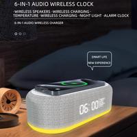 Pengisi Daya Cepat 15W 2025 Lampu LED Malam Hari Alarm Suhu Waktu Dropshipping Produk Pengisian Daya Nirkabel Meja Bersertifikasi ROHS