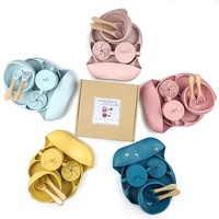 Bol à bavoir en Silicone imperméable écologique cuillères d'entraînement vaisselle en Silicone plats pour tout-petits ensemble d'alimentation pour bébé