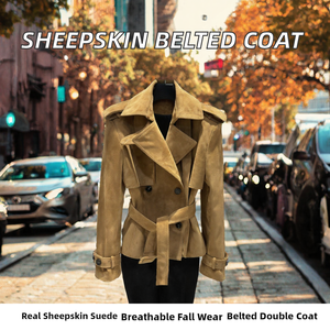 Veste Courte Trench en Cuir Véritable de Mouton avec Ceinture, Double Boutonnage, Respirante, pour Femme, Automne - Product Image 2