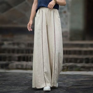 Cotton Linen Wide Leg Pants Women Loose Casual Long Drawstring Purple Khaki Pink Artistic Literary Style JK-576 - Product Image 2