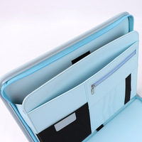 Porte-documents multifonctionnel A4 en cuir PU couleur macaron personnalisable avec fermeture éclair pour réunions d'affaires, dossier de gestionnaire, avec logo