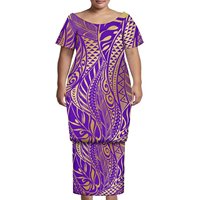 Robe grande taille Tonga Samoan Robe Puletasi personnalisée pour femmes Robe à col rond Robe en polyensine à imprimé Hawaii Vêtements de l'île de Pâques 2 pièces