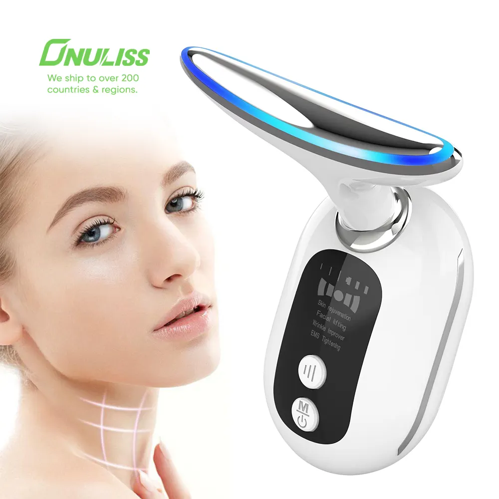 2023 New Trends 3 Color Led Photon Therapy Anti Wrinkle Neck Massager Neck Shoulder Massager Ems Mini Face Neck Lifting Massager