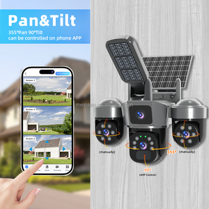 Kamera CCTV Keamanan Nirkabel Tenaga Surya OEM V380 Pro Outdoor PTZ 3 Lensa dengan Kartu SIM 4G dan Lampu Jalan Tenaga Surya - Product Image 4