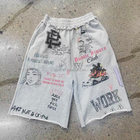 Ensemble 2 pièces vintage pour homme : T-shirt à manches courtes imprimé graffiti et short de survêtement – Tenue oversize streetwear style club pour personnalités publiques