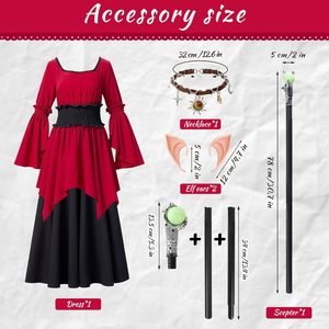 YUIQPKJX Vestido de Hada Renacentista para Mujer, Talla Grande, Disfraz Medieval de Halloween con Orejas de Elfo y Collar - Product Image 5